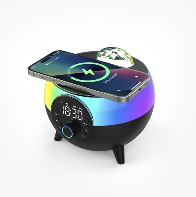 گجت چراغ خواب، اسپیکر و شارژر بیسیم رقص نور دار مدل HM-2310