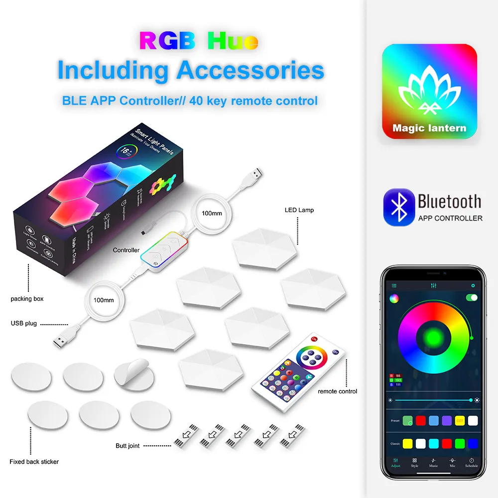 پنل LED دیواری هوشمند شش ضلعی مدل 6 تکه