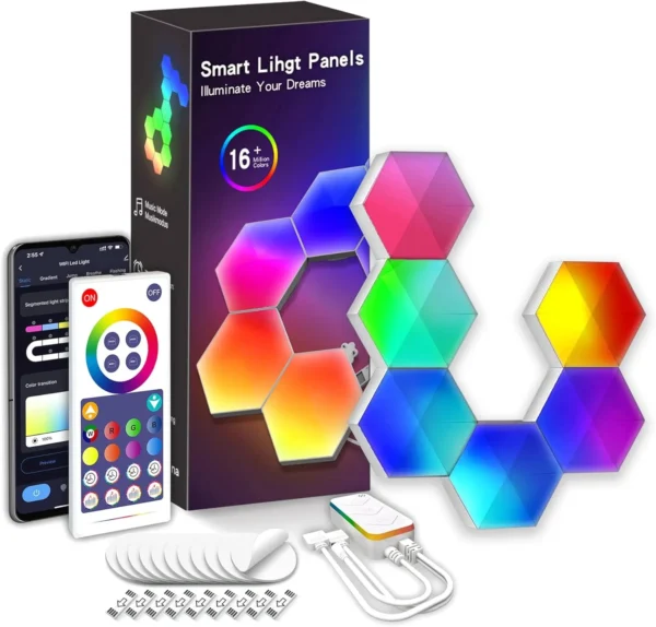 پنل LED دیواری هوشمند شش ضلعی مدل 6 تکه