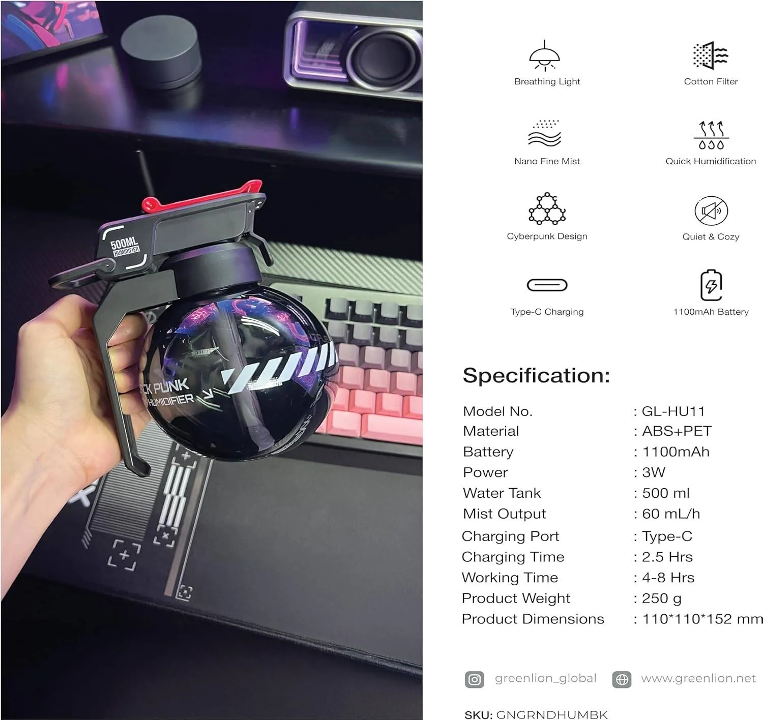 رطوبتساز گرین لاین مدل Grenade Humidifier